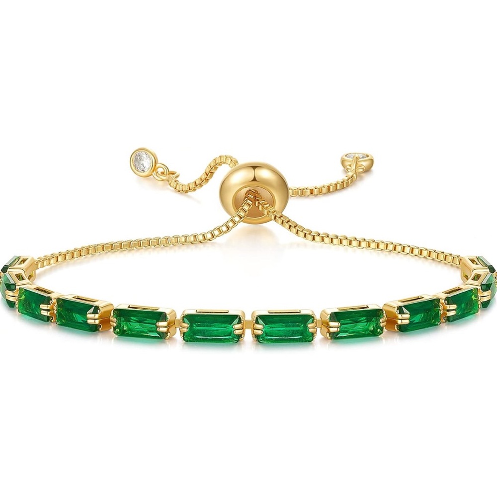 NEW 14K Gold Plated Cubic Zirconia Adjustable Slider Bracelets
